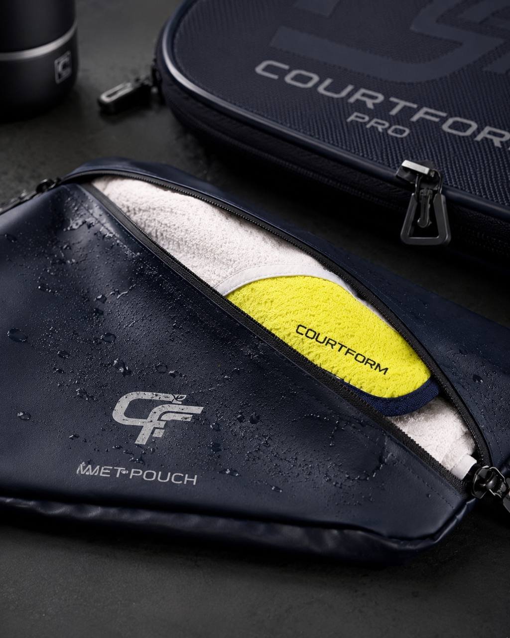 Wet pouch close-up with water-resistant zipper